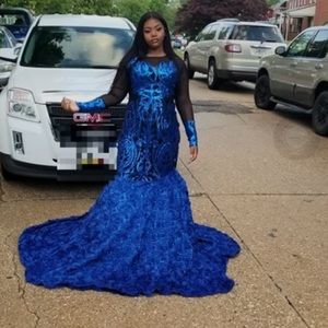Royal Blue & Black Long Prom Dress